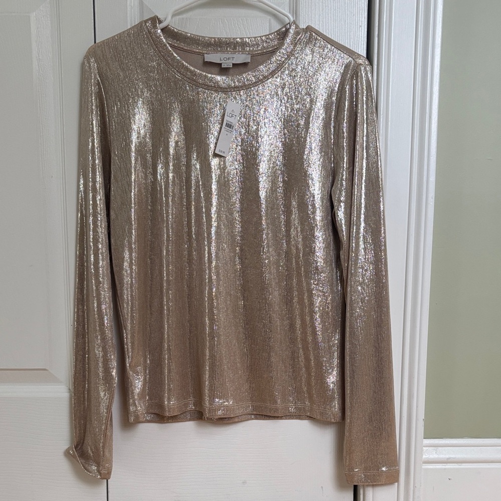 LOFT Metallic Gold Long Sleeve Top